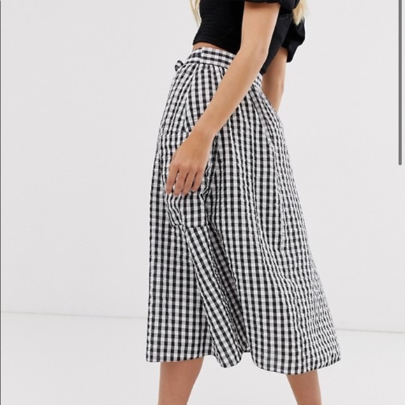 Gingham full midi skirt with belt and pockets - Picture 2 of 4